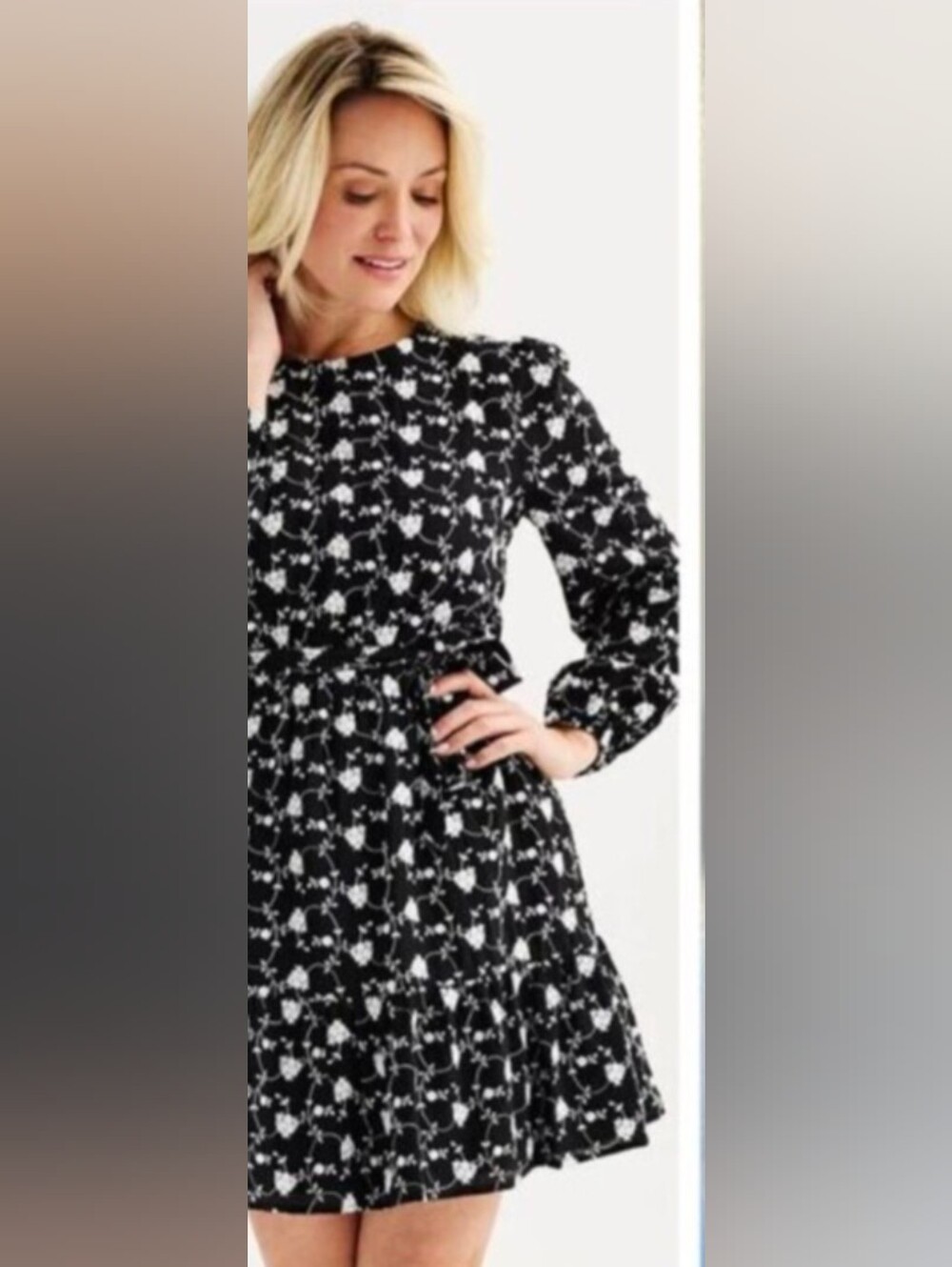 Draper James Black & White Floral Tie-Waist Midi Dress